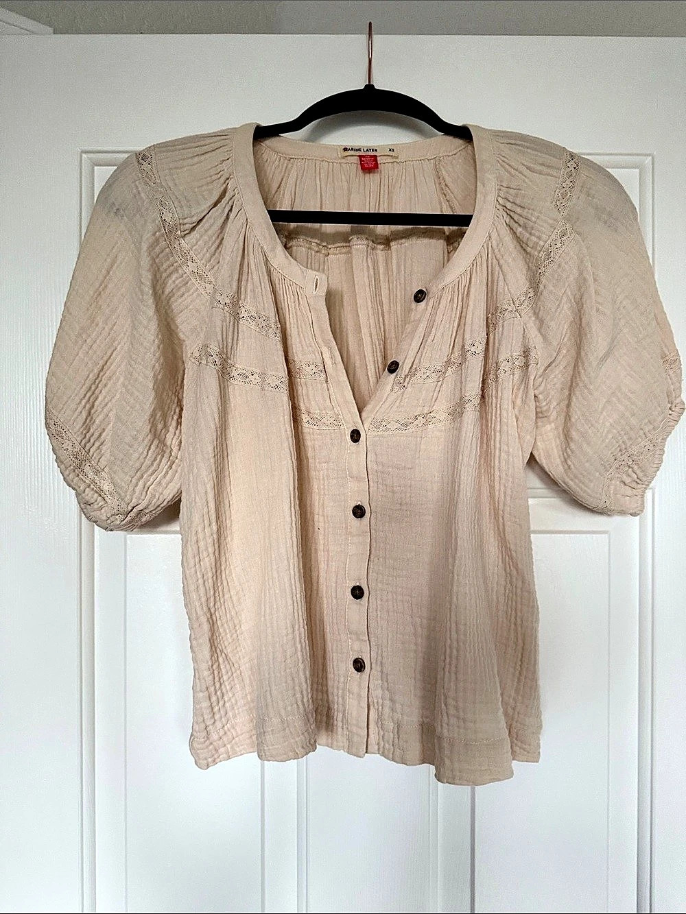 Marine Layer Puff Sleeve Blouse in Beige Size XS